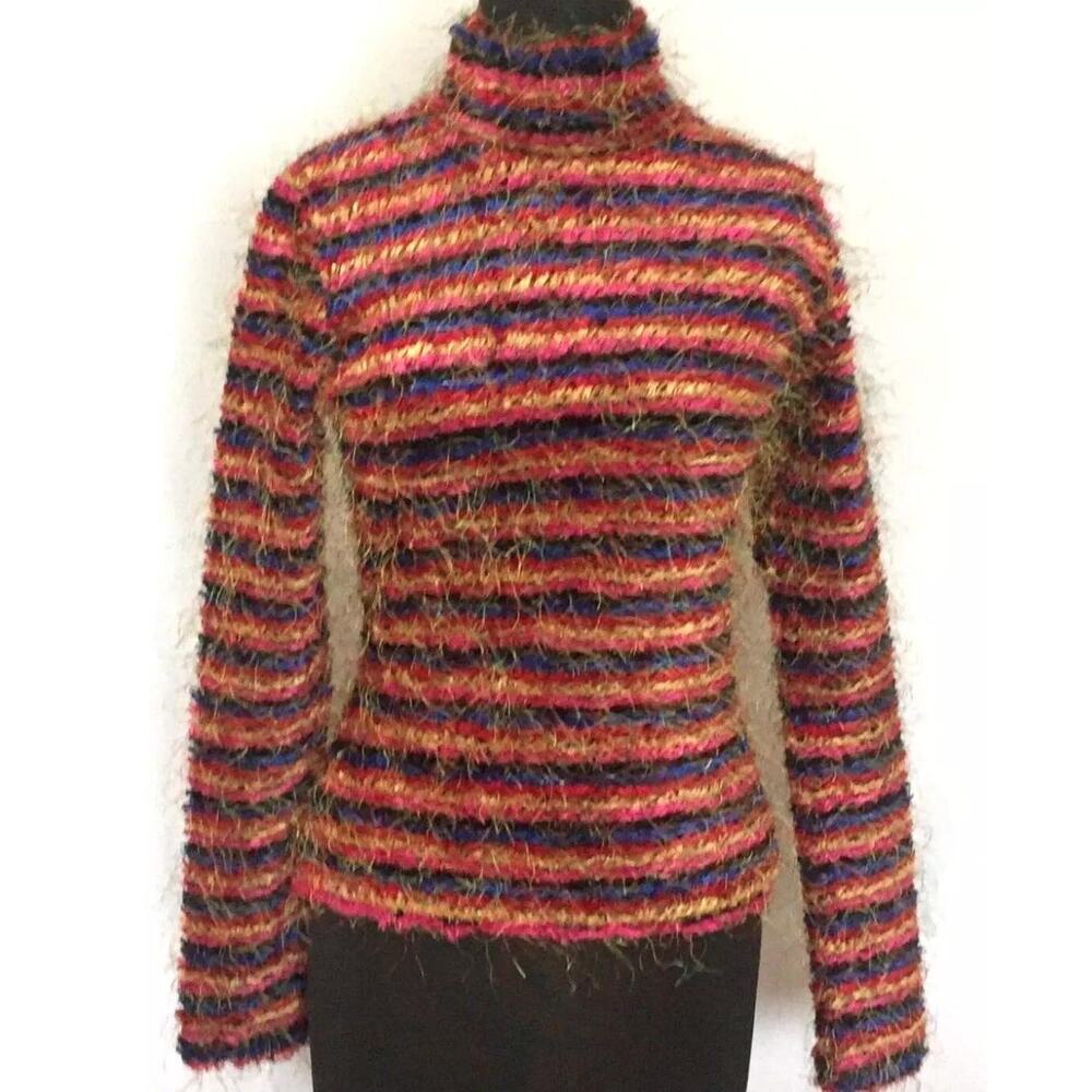 Cache Multi Color Eyelash Fringe Flirty Sweater Top New Stretch Rayon NWT $128